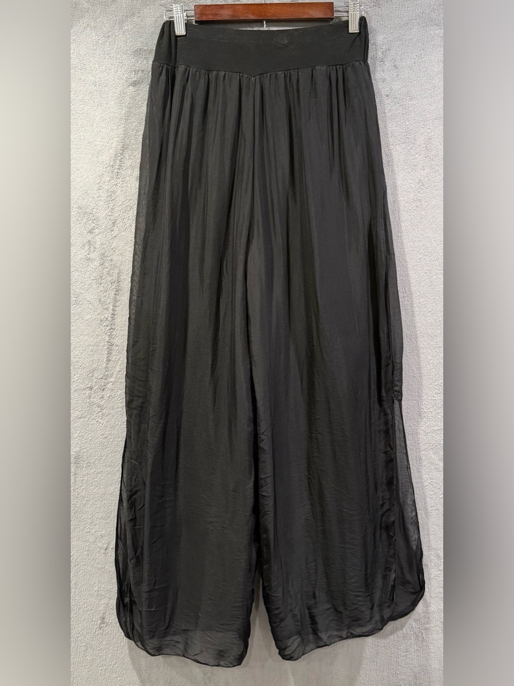 Tempo Paris Silk Lined Pants Black Side Slits Women’s Size M Resort Wear Boho - Picture 5 of 10